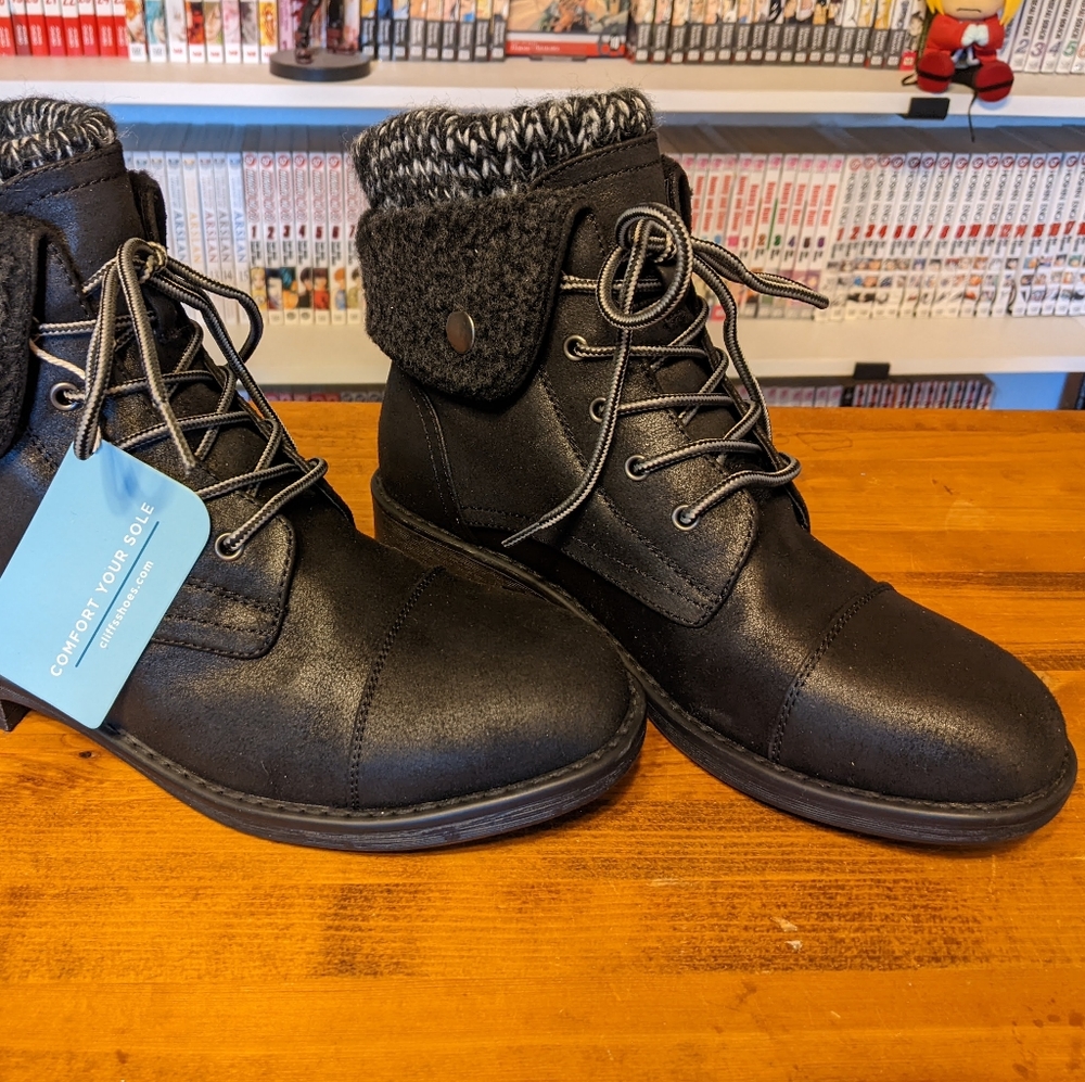 Women's Leather Black Booties - Size 8.5 - NEW IN BOX